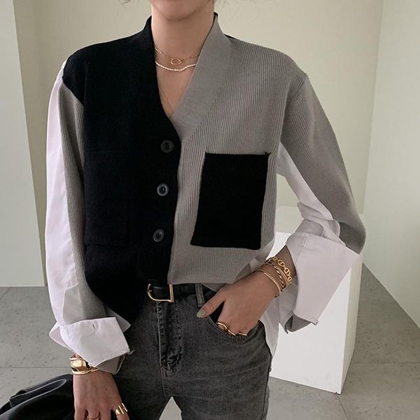 women's blouses & shirts spring korean patchwork knit sweater women loose casual long sleeve cardigan female chic fashion clothing ladi, White
women's blouses & shirts spring korean patchwork knit sweater women loose casual long sleeve cardigan female chic fashion clothing ladi, White