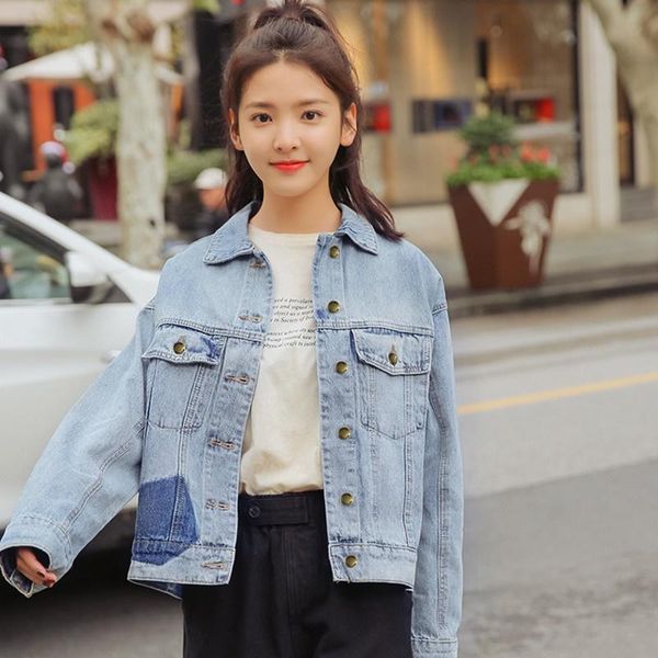 women's jackets 2021 faded wash blue jeans jacket girl casual single breasted denim loose ladies korean jean women os187, Black;brown
women's jackets 2021 faded wash blue jeans jacket girl casual single breasted denim loose ladies korean jean women os187, Black;brown