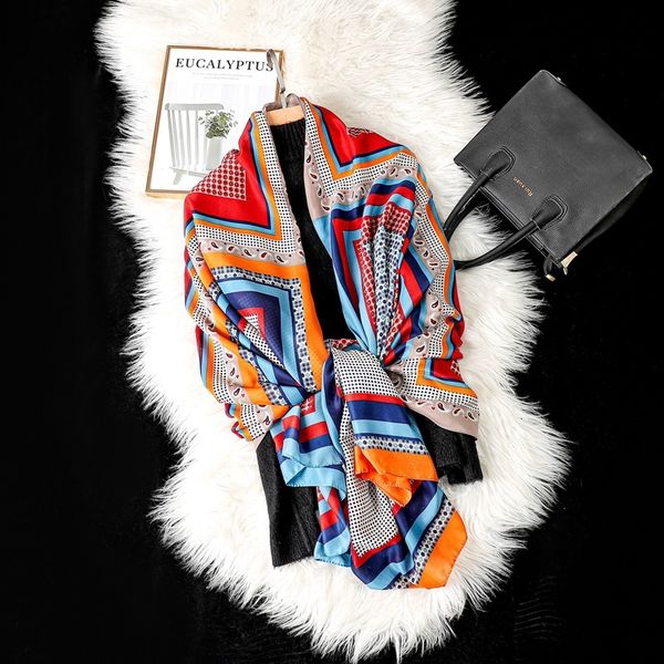 spring autumn friendly imitation silk square creative personality simple printing scarf comfortable and soft sunshade, Blue;gray
spring autumn friendly imitation silk square creative personality simple printing scarf comfortable and soft sunshade, Blue;gray