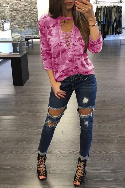 women's t-shirt camouflage print women long sleeve slim fashion v-neck lace-up lady army style casual female t shirt tee, White
women's t-shirt camouflage print women long sleeve slim fashion v-neck lace-up lady army style casual female t shirt tee, White