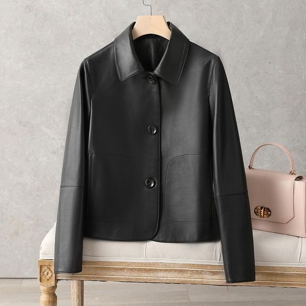 women's leather & faux shzq clothes spring and autumn short sheep jacket 2021 small locomotive coat trend, Black
women's leather & faux shzq clothes spring and autumn short sheep jacket 2021 small locomotive coat trend, Black
