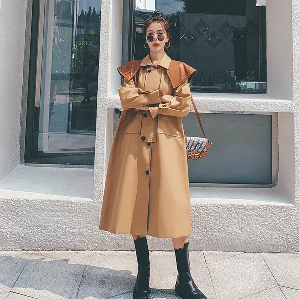 wocamel splicing windbreaker female long section2021spring autumn korean loose personality fashion fake shawl women's coat2e trench coa, Tan;black
wocamel splicing windbreaker female long section2021spring autumn korean loose personality fashion fake shawl women's coat2e trench coa, Tan;black