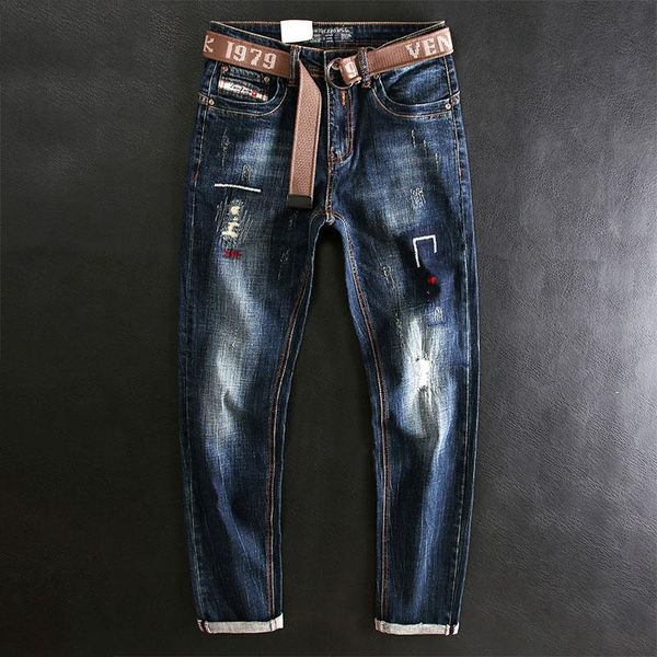 men's jeans ly street style fashion men retro dark blue elastic slim fit ripped embroidery designer hip hop denim pants
men's jeans ly street style fashion men retro dark blue elastic slim fit ripped embroidery designer hip hop denim pants