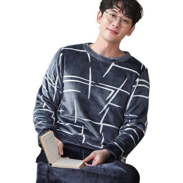 autumn winter men's 2 pieces pajama set flannel fleece warm thicken sleepwear long sleeve casual o neck male pyjamas suits 210928, Black;brown
autumn winter men's 2 pieces pajama set flannel fleece warm thicken sleepwear long sleeve casual o neck male pyjamas suits 210928, Black;brown
