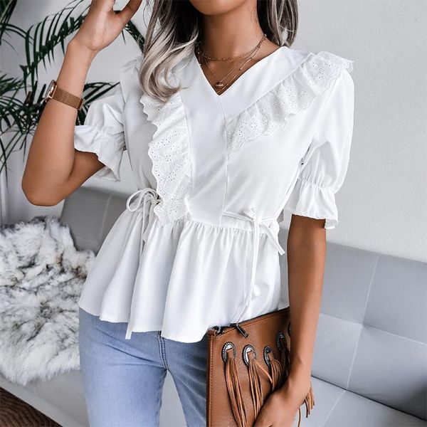 women's blouses & shirts spring fashion slim waist tie-up lady casual chiffon solid blusasummer women elegant lace ruffle patchwork bl, White
women's blouses & shirts spring fashion slim waist tie-up lady casual chiffon solid blusasummer women elegant lace ruffle patchwork bl, White
