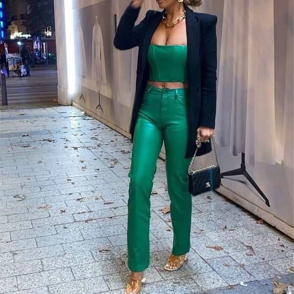 xeasy women pu green summer two-piece set vintage slim tank female streetwear elastic high waist trousers pants 220315, White
xeasy women pu green summer two-piece set vintage slim tank female streetwear elastic high waist trousers pants 220315, White