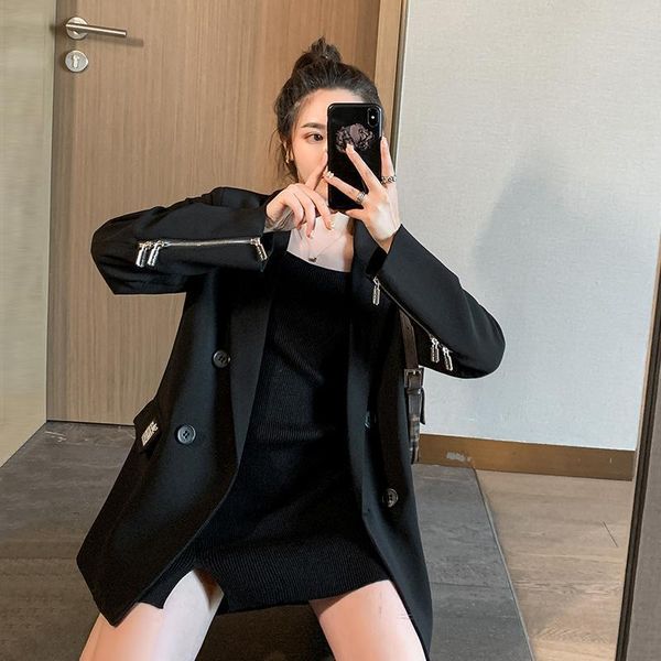 women's suits & blazers women 2021 spring autumn notched double-breasted full sleeve loose suit coat female fashion pocket office lady, White;black
women's suits & blazers women 2021 spring autumn notched double-breasted full sleeve loose suit coat female fashion pocket office lady, White;black