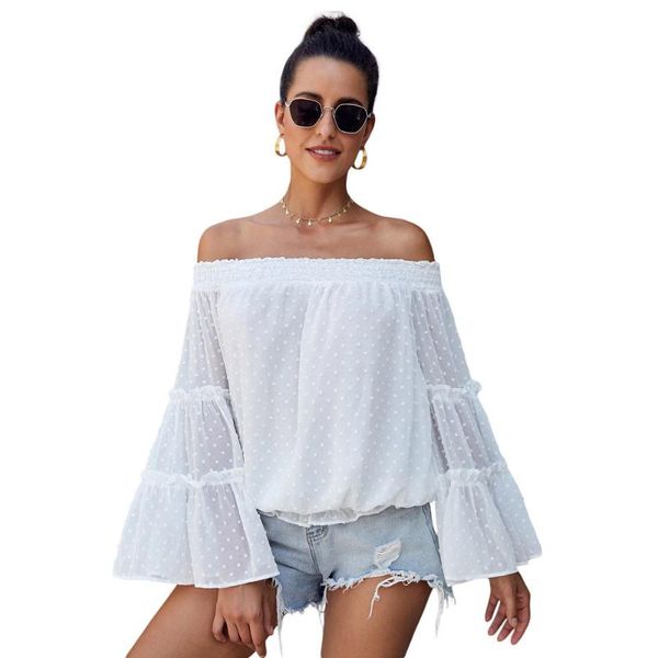 women's blouses & shirts women blouse flare long sleeved chiffon off shoulder slash neck cut out loose blusones de mujer, White
women's blouses & shirts women blouse flare long sleeved chiffon off shoulder slash neck cut out loose blusones de mujer, White