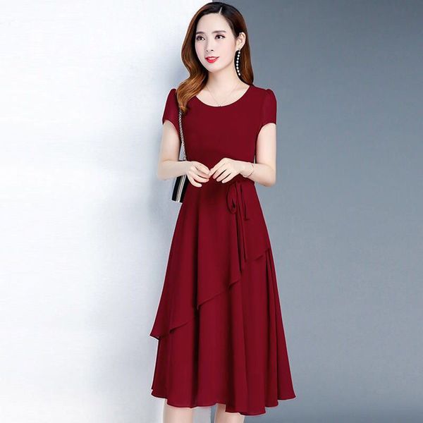 women summer polyester short-sleeved slim waist mid-length round neck large size tiered casual dress, Black;gray
women summer polyester short-sleeved slim waist mid-length round neck large size tiered casual dress, Black;gray