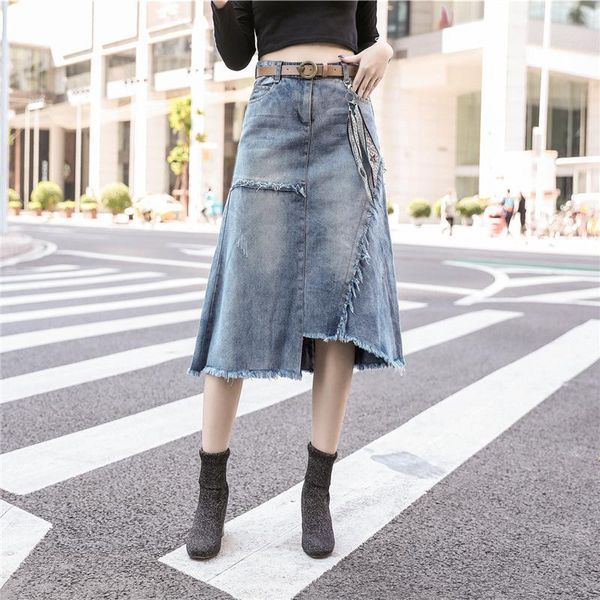skirts women's denim skirt with high waist and large size, medium long section irregular edges, Black
skirts women's denim skirt with high waist and large size, medium long section irregular edges, Black