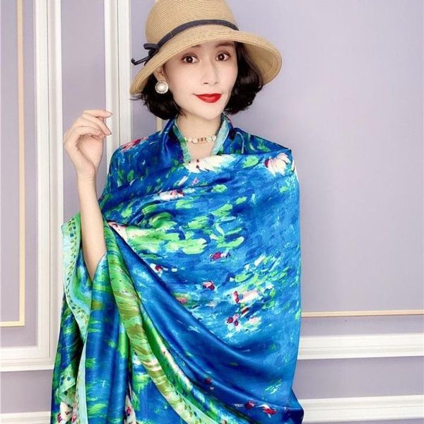 scarves claude monet's oil painting silk scarf women luxury water lily print shawl foulard femme long bandana casual soft bufanda mujer, Blue;gray
scarves claude monet's oil painting silk scarf women luxury water lily print shawl foulard femme long bandana casual soft bufanda mujer, Blue;gray