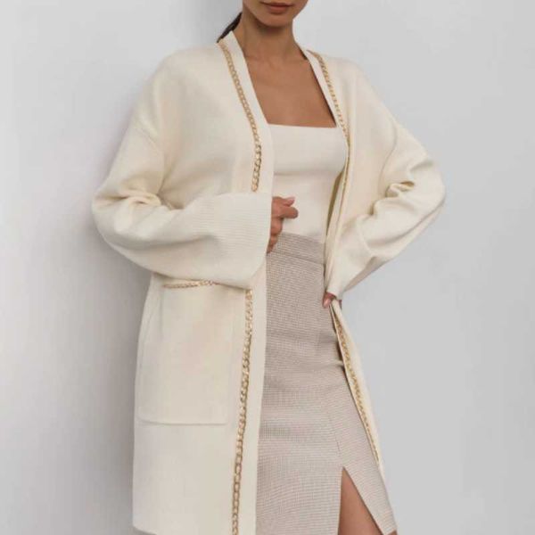 women's knits & tees oversize cardigan long french style loos chain sweater luxury design knitted minimalism clothing women 2021 fall a, White
women's knits & tees oversize cardigan long french style loos chain sweater luxury design knitted minimalism clothing women 2021 fall a, White