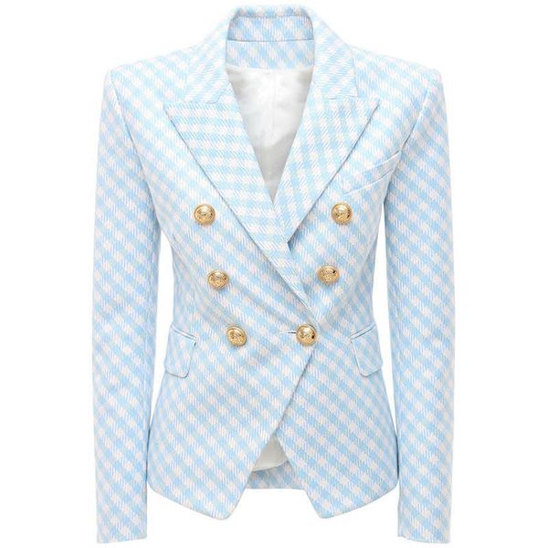 est designer jacket women's slim fit lion buttons double breasted plaid tweed blazer 210526, White;black
est designer jacket women's slim fit lion buttons double breasted plaid tweed blazer 210526, White;black