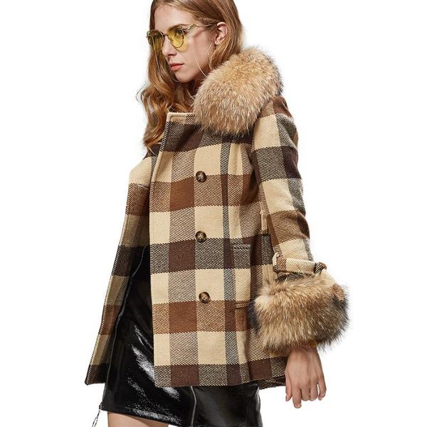women's wool & blends maomaokong 2021 natural real raccoon fur collar plaid women jacket female woolen coat winter, Black
women's wool & blends maomaokong 2021 natural real raccoon fur collar plaid women jacket female woolen coat winter, Black