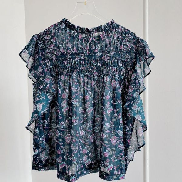 women's blouses & shirts woman green printed blouse round neck ruffles sleeve cotton, White
women's blouses & shirts woman green printed blouse round neck ruffles sleeve cotton, White