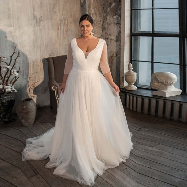 elegant simple wedding dresses plus size women v neck long sleeves pleats bridal gown with appliqued sashes wedding dress, White
elegant simple wedding dresses plus size women v neck long sleeves pleats bridal gown with appliqued sashes wedding dress, White