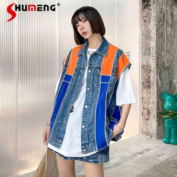 women's vests 2021 autumn color contrast patchwork denim vest for ladies fashion lapel single breasted baggy coat female, Black;white
women's vests 2021 autumn color contrast patchwork denim vest for ladies fashion lapel single breasted baggy coat female, Black;white