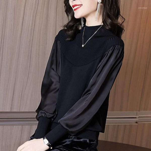 women autumn winter elegant knitted blouse lady patchwork chiffon o-neck puff sleeve female casual loose shirt i417 women's blouses & s, White
women autumn winter elegant knitted blouse lady patchwork chiffon o-neck puff sleeve female casual loose shirt i417 women's blouses & s, White