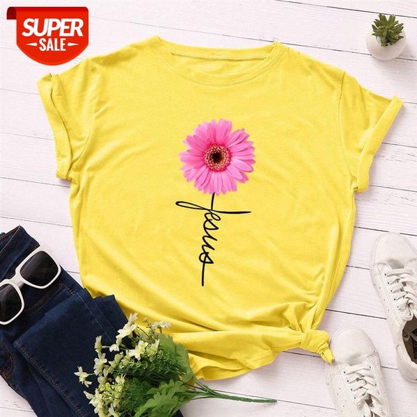 european and american women's loose short-sleeved cotton t-shirt blouse daisy flowers jesus #yn1c, White
european and american women's loose short-sleeved cotton t-shirt blouse daisy flowers jesus #yn1c, White