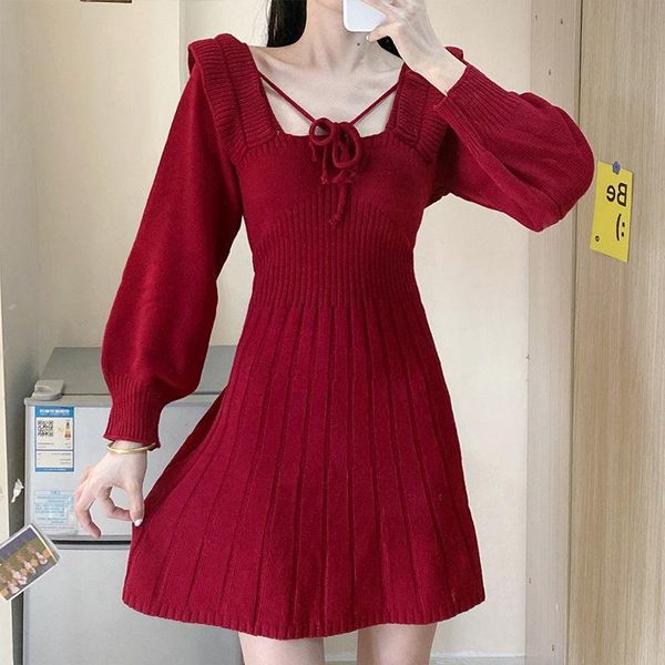 casual dresses autumn winter knitted dress women korean 2021 red christmas slim lace-up square neck long sleeved woman, Black;gray
casual dresses autumn winter knitted dress women korean 2021 red christmas slim lace-up square neck long sleeved woman, Black;gray
