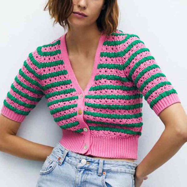 spring autunm za women hollow out knitted sweater striped half sleeve loose vintage short v-neck lady outwear 210422, White;black
spring autunm za women hollow out knitted sweater striped half sleeve loose vintage short v-neck lady outwear 210422, White;black