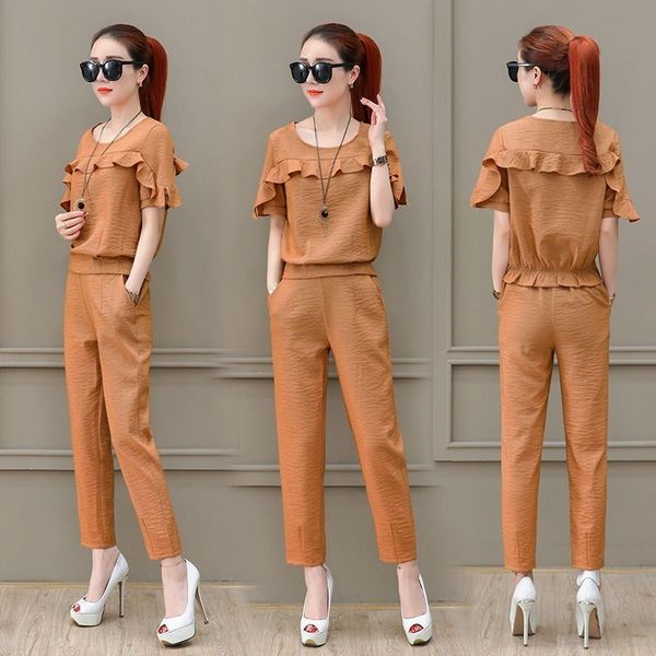 women's two piece pants smooth female set with lotus leaf, two chiffon pieces, short sleeve, casual loose legs, broad summer, , 7vkd, White
women's two piece pants smooth female set with lotus leaf, two chiffon pieces, short sleeve, casual loose legs, broad summer, , 7vkd, White