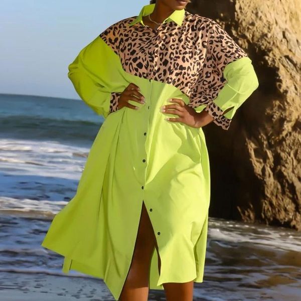 casual dresses 2021 autumn women's leopard print irregular stitching loose long-sleeved button dress lapel single-breasted slit, Black;gray
casual dresses 2021 autumn women's leopard print irregular stitching loose long-sleeved button dress lapel single-breasted slit, Black;gray