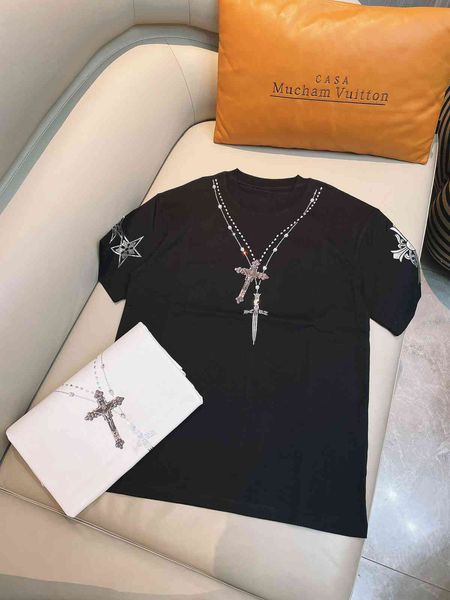 2021 summer ch trend reflective decorative cross necklace diamond print casual loose short sleeve t-shirt, White;black
2021 summer ch trend reflective decorative cross necklace diamond print casual loose short sleeve t-shirt, White;black