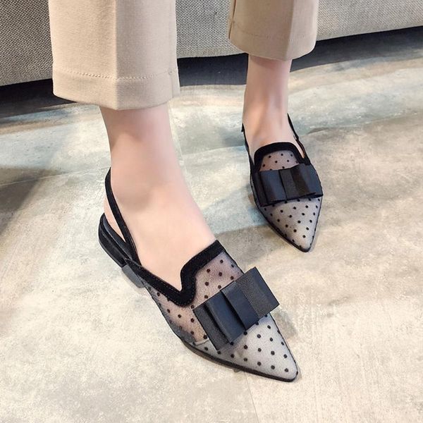 women's mesh sandals transparent clear fashion polka dot butterfly knot pointed toe shoes low heels, Black
women's mesh sandals transparent clear fashion polka dot butterfly knot pointed toe shoes low heels, Black