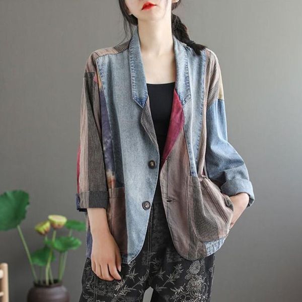 women casual jeans jackets 2021 autumn arts style vintage v-neck patchwork color female long sleeve outerwear coats p1465 women's, Black;brown
women casual jeans jackets 2021 autumn arts style vintage v-neck patchwork color female long sleeve outerwear coats p1465 women's, Black;brown