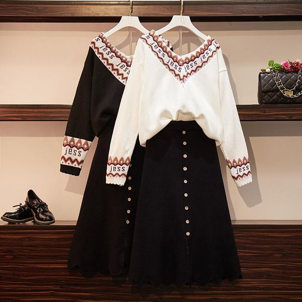 two piece dress 2 sets women sweater suits casual knitting button mid calf skirt autumn winter plus size two-piece black white
two piece dress 2 sets women sweater suits casual knitting button mid calf skirt autumn winter plus size two-piece black white