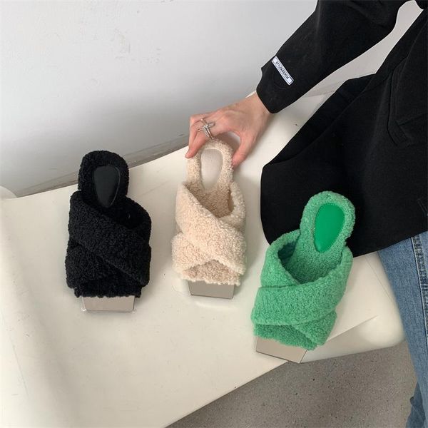 slippers shoes woman 2021 rivet plush for adults luxury slides platform square toe beige heeled sandals flock pantofle fur desig, Black
slippers shoes woman 2021 rivet plush for adults luxury slides platform square toe beige heeled sandals flock pantofle fur desig, Black