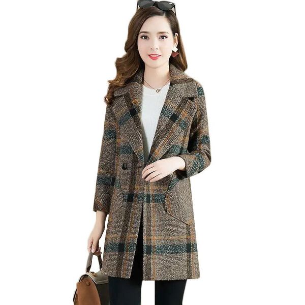 women's wool & blends autumn winter jacket women woolen coat fashion plaid mid-length outerwear plus size 5xl middle-aged clothes femal, Black
women's wool & blends autumn winter jacket women woolen coat fashion plaid mid-length outerwear plus size 5xl middle-aged clothes femal, Black