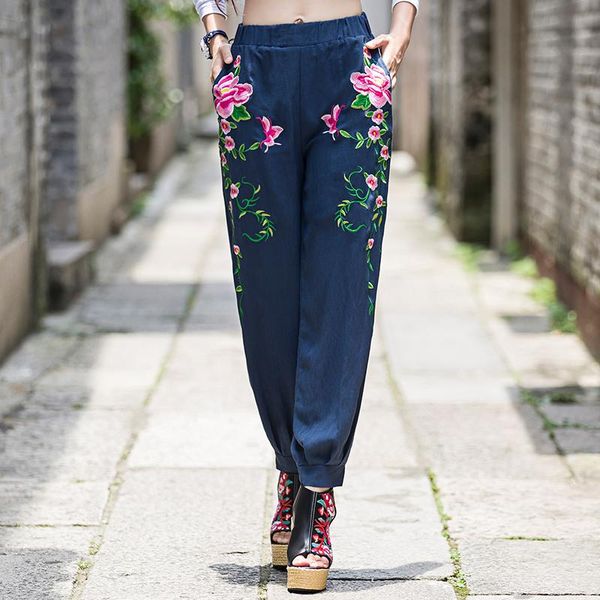 women's pants & capris 2021 summer national style bloomers embroidered trousers cotton linen elastic waist casual wide leg pantswomen, Black;white
women's pants & capris 2021 summer national style bloomers embroidered trousers cotton linen elastic waist casual wide leg pantswomen, Black;white