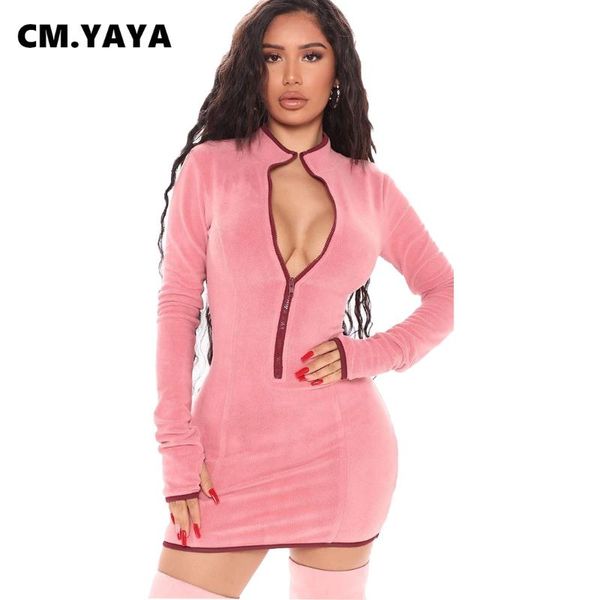 casual dresses cm.yaya winter v-neck long sleeve mini bodycon dress for women zipper street velvet club party night, Black;gray 
casual dresses cm.yaya winter v-neck long sleeve mini bodycon dress for women zipper street velvet club party night, Black;gray