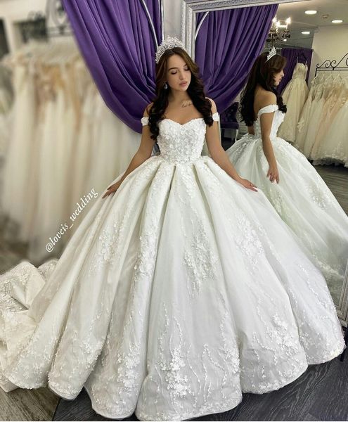 luxury ball gown wedding dresses off the shoulder lace 3d floral appliques country bridal gowns custom made vestidos de novia, White
luxury ball gown wedding dresses off the shoulder lace 3d floral appliques country bridal gowns custom made vestidos de novia, White