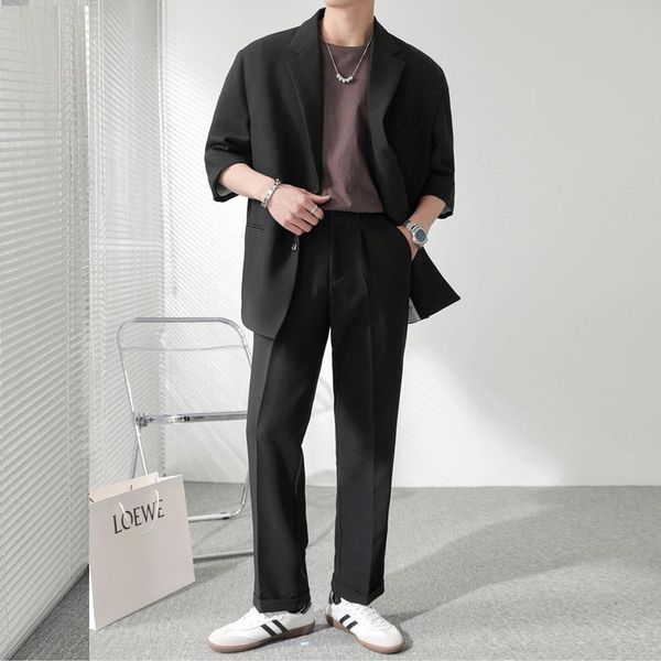men's suits & blazers 2pcs sets jackets pants men korean streetwear chic fashion casual jacket pant dress wedding coat trousers, White;black
men's suits & blazers 2pcs sets jackets pants men korean streetwear chic fashion casual jacket pant dress wedding coat trousers, White;black