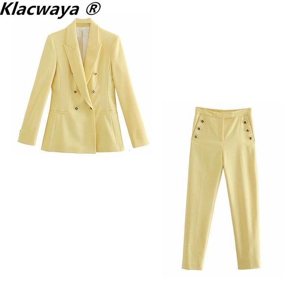 women's two piece pants klacwaya woman 2 set double breasted blazer vintage female button decoration trousers chic lady suits, White
women's two piece pants klacwaya woman 2 set double breasted blazer vintage female button decoration trousers chic lady suits, White