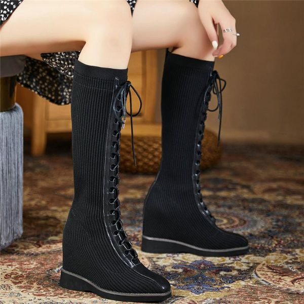 boots platform pumps shoes women genuine leather wedges high heel knee female knitting round toe thigh oxfords, Black
boots platform pumps shoes women genuine leather wedges high heel knee female knitting round toe thigh oxfords, Black