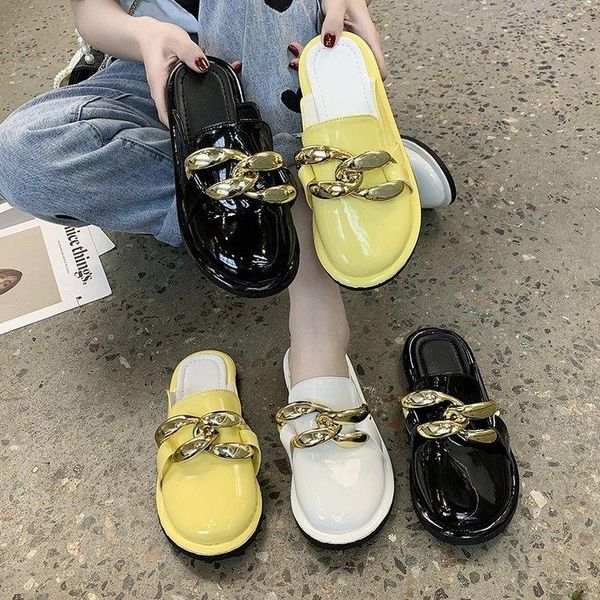 brand design women slipper fashion big gold chain sandals shoes round toe slip on mules flat heel casual slides flip shoe slippers, Black
brand design women slipper fashion big gold chain sandals shoes round toe slip on mules flat heel casual slides flip shoe slippers, Black
