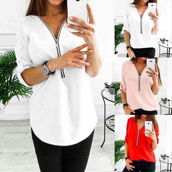 arrivals women fashion long sleeve v neck loose long chiffon blouse solid lady plus size, White
arrivals women fashion long sleeve v neck loose long chiffon blouse solid lady plus size, White