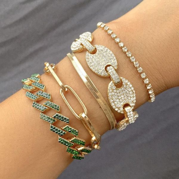 link, chain 5pcs/set luxury pig nose rhinestone bracelet bangle for female snake crystal cuban link set party jewelry, Black
link, chain 5pcs/set luxury pig nose rhinestone bracelet bangle for female snake crystal cuban link set party jewelry, Black