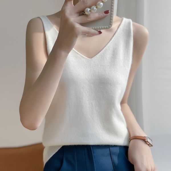 wool summer small vest women v collar bottom shirt europe and the united states export orders wholesale, White
wool summer small vest women v collar bottom shirt europe and the united states export orders wholesale, White