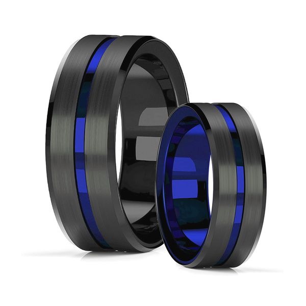 8mm blue groove beveled edge black tungsten wedding ring for men black brushed stainless steel engagement ring mens wedding band, Silver
8mm blue groove beveled edge black tungsten wedding ring for men black brushed stainless steel engagement ring mens wedding band, Silver