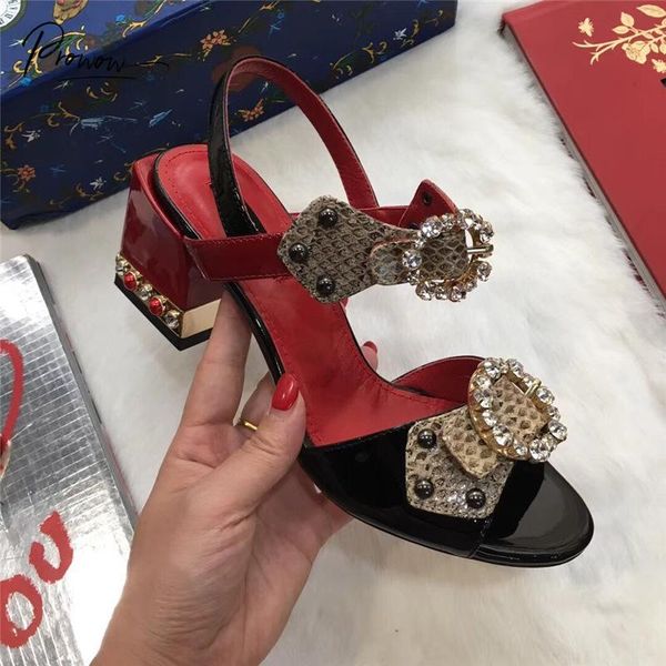 prowow fashion style genuine leather women summer sandals open toe crystal buckle strap thick high heel shoes woman dress, Black
prowow fashion style genuine leather women summer sandals open toe crystal buckle strap thick high heel shoes woman dress, Black