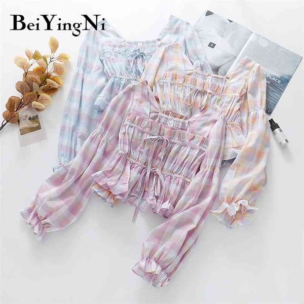 spring autumn women blouses plaid lace-up casual long sleeve blusas female cute korean shirts ladies 210506, White
spring autumn women blouses plaid lace-up casual long sleeve blusas female cute korean shirts ladies 210506, White