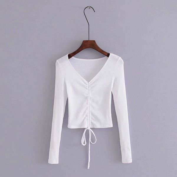 t shirt summer 2021 pullover v-neck long sleeve fashion tight hemmed drawcord pleated slim, White
t shirt summer 2021 pullover v-neck long sleeve fashion tight hemmed drawcord pleated slim, White