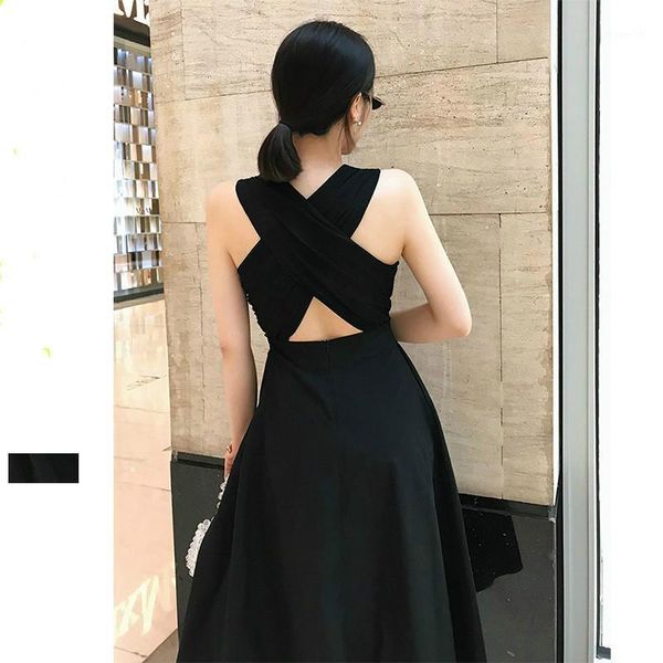 women summer dress elegant hepburn style black sleeveless back cross midi a line party dresses 2021 fashion vestidos casual, Black;gray
women summer dress elegant hepburn style black sleeveless back cross midi a line party dresses 2021 fashion vestidos casual, Black;gray