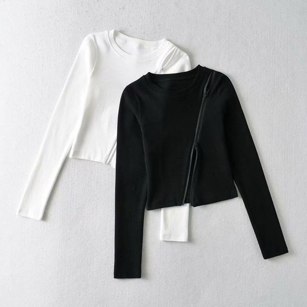 ins design long sleeve t-shirt women's 2021 spring new round neck slant split zipper 024748, Black;gray
ins design long sleeve t-shirt women's 2021 spring new round neck slant split zipper 024748, Black;gray