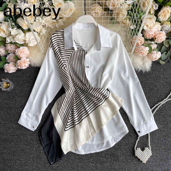 women blouse white collar ladies irregular stitching color contrast long sleeves urban shirt female casual 210512
women blouse white collar ladies irregular stitching color contrast long sleeves urban shirt female casual 210512